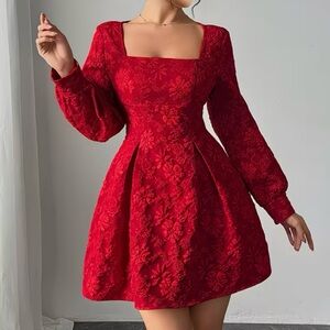 Elegant Red Floral Dress